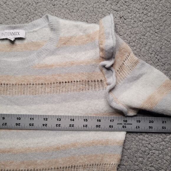 Intermix Sweater Small Blue White Elmore Ruffles Stripes Wool Cashmere Blend - Picture 6 of 9